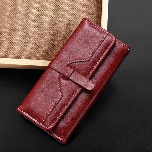 Elegant Women's Wallet PU Leather – RFID Blocking Stylish Retro Long Trifold Wallet with 12 Card Slots, Coin Pocket & Bill Compartment in Kuwait