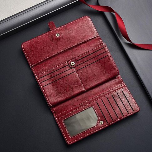 Elegant Women's Wallet PU Leather – RFID Blocking Stylish Retro Long Trifold Wallet with 12 Card Slots, Coin Pocket & Bill Compartment in Kuwait