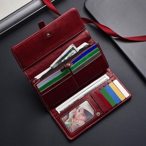 Elegant Women's Wallet PU Leather – RFID Blocking Stylish Retro Long Trifold Wallet with 12 Card Slots, Coin Pocket & Bill Compartment in Kuwait