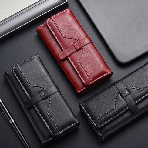Elegant Women's Wallet PU Leather – RFID Blocking Stylish Retro Long Trifold Wallet with 12 Card Slots, Coin Pocket & Bill Compartment in Kuwait