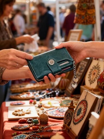 Lake Blue Small Zipper Card Holder for Women - RFID Blocking Compact Bifold Wallet, 5.12x3.94x1.2 Inch Purse for Daily Use, Shopping, Travel & Handbag Carry in Saudi Arabia