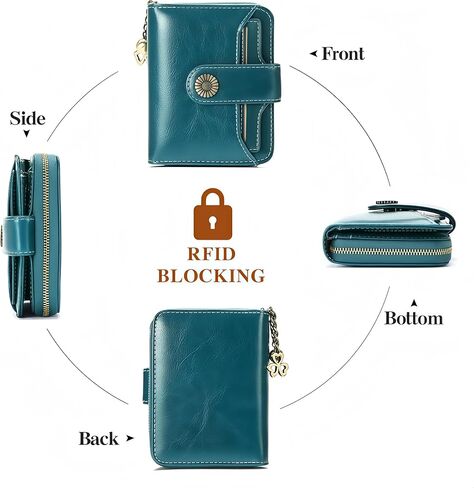 Lake Blue Small Zipper Card Holder for Women - RFID Blocking Compact Bifold Wallet, 5.12x3.94x1.2 Inch Purse for Daily Use, Shopping, Travel & Handbag Carry in Saudi Arabia