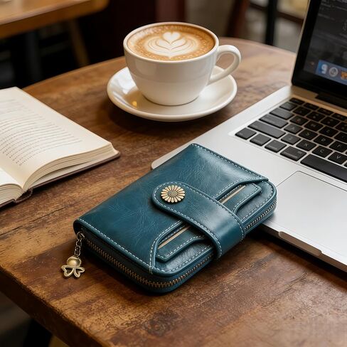Lake Blue Small Zipper Card Holder for Women - RFID Blocking Compact Bifold Wallet, 5.12x3.94x1.2 Inch Purse for Daily Use, Shopping, Travel & Handbag Carry in Saudi Arabia