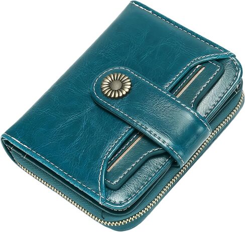 Lake Blue Small Zipper Card Holder for Women - RFID Blocking Compact Bifold Wallet, 5.12x3.94x1.2 Inch Purse for Daily Use, Shopping, Travel & Handbag Carry in Saudi Arabia
