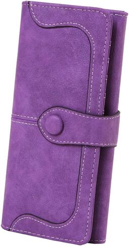 Women's Genuine Leather Long Bifold Wallet with 17 Card Slots Large Capacity Card Holder (Black) in Saudi Arabia