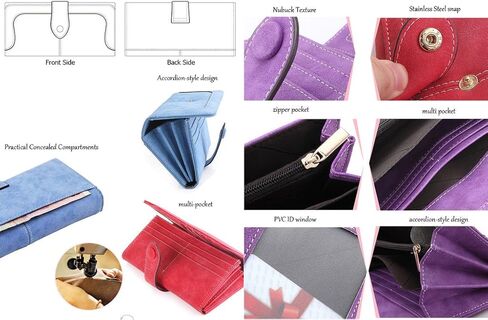Women's Genuine Leather Long Bifold Wallet with 17 Card Slots Large Capacity Card Holder (Black) in Saudi Arabia