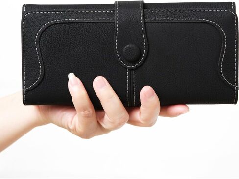 Women's Genuine Leather Long Bifold Wallet with 17 Card Slots Large Capacity Card Holder (Black) in Saudi Arabia