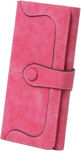 Women's Genuine Leather Long Bifold Wallet with 17 Card Slots Large Capacity Card Holder (Black) in Saudi Arabia