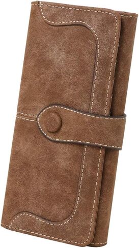 Women's Genuine Leather Long Bifold Wallet with 17 Card Slots Large Capacity Card Holder (Black) in Saudi Arabia