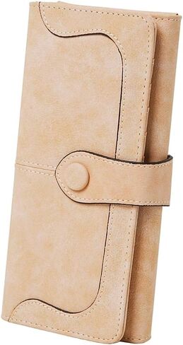 Women's Genuine Leather Long Bifold Wallet with 17 Card Slots Large Capacity Card Holder (Black) in Saudi Arabia