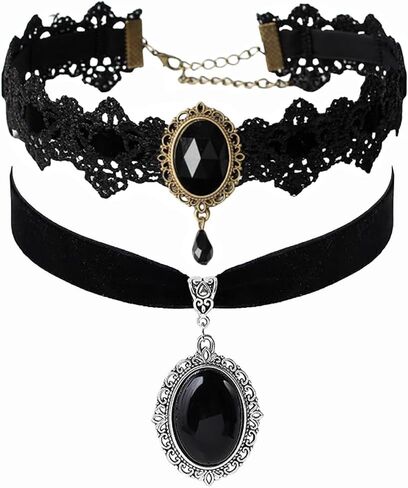 weryerker Goth Gothic Lace Necklace, Black Velvet Victorian Choker, Vintage Necklace, Perfect for Halloween, Christmas in Kuwait