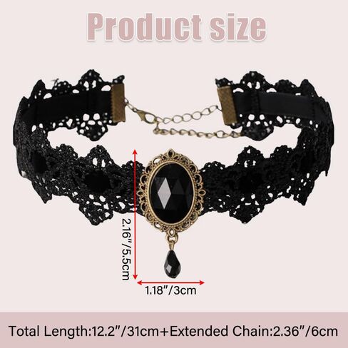 weryerker Goth Gothic Lace Necklace, Black Velvet Victorian Choker, Vintage Necklace, Perfect for Halloween, Christmas in Kuwait