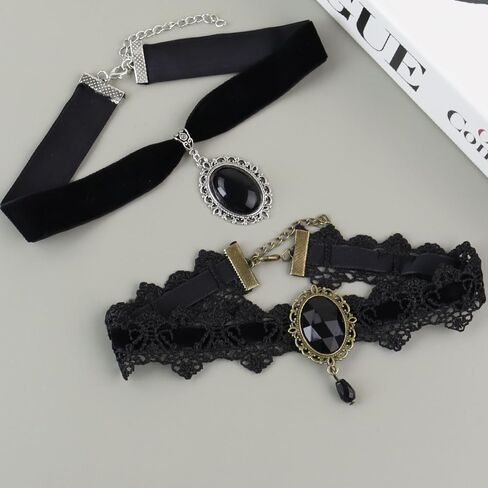weryerker Goth Gothic Lace Necklace, Black Velvet Victorian Choker, Vintage Necklace, Perfect for Halloween, Christmas in Kuwait