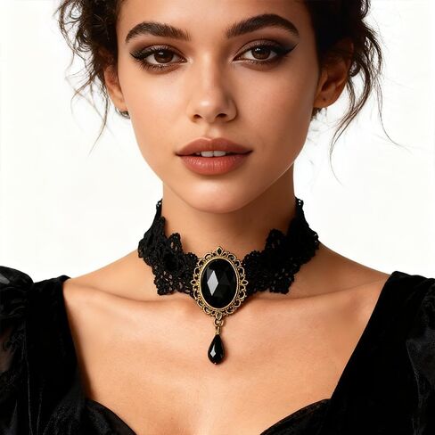 weryerker Goth Gothic Lace Necklace, Black Velvet Victorian Choker, Vintage Necklace, Perfect for Halloween, Christmas in Kuwait