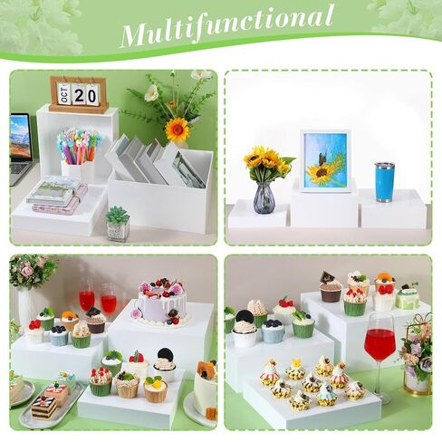 رافعات بوفيه كبيرة الحجم، صناديق أكريليك بيضاء، رافعات طعام للعرض مع قيعان مجوفة، عرض طاولة الحلوى لعرض الطعام، منصات الطعام، عداد البيع بالتجزئة لحفلات الزفاف (مجموعة واحدة) in Kuwait