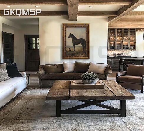 Vintage Gold Framed Horse Wall Art Horse and Dog Canvas Wall Decor Retro Rustic Farmhouse Animal Picture Rustic Horses Poster Artwork for Home Living Bedroom Farmhouse Hallway 9x11in in Saudi Arabia