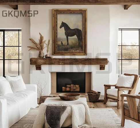 Vintage Gold Framed Horse Wall Art Horse and Dog Canvas Wall Decor Retro Rustic Farmhouse Animal Picture Rustic Horses Poster Artwork for Home Living Bedroom Farmhouse Hallway 9x11in in Saudi Arabia
