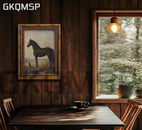 Vintage Gold Framed Horse Wall Art Horse and Dog Canvas Wall Decor Retro Rustic Farmhouse Animal Picture Rustic Horses Poster Artwork for Home Living Bedroom Farmhouse Hallway 9x11in in Saudi Arabia