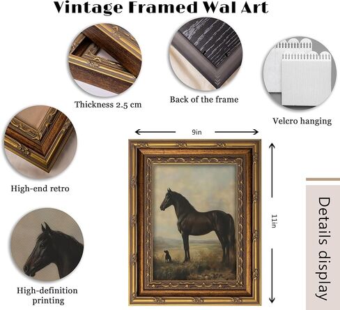 Vintage Gold Framed Horse Wall Art Horse and Dog Canvas Wall Decor Retro Rustic Farmhouse Animal Picture Rustic Horses Poster Artwork for Home Living Bedroom Farmhouse Hallway 9x11in in Saudi Arabia