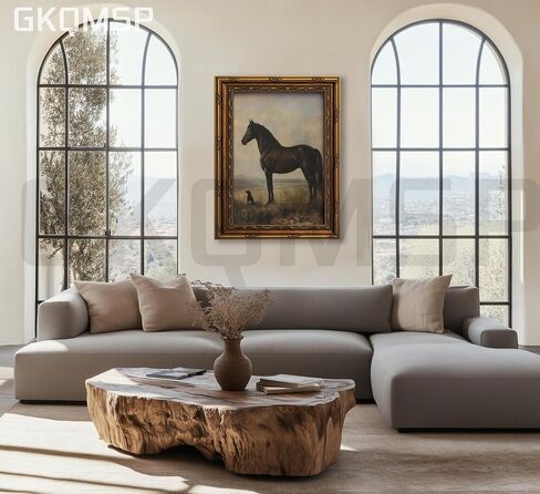 Vintage Gold Framed Horse Wall Art Horse and Dog Canvas Wall Decor Retro Rustic Farmhouse Animal Picture Rustic Horses Poster Artwork for Home Living Bedroom Farmhouse Hallway 9x11in in Saudi Arabia