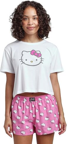 مجموعة ملابس نوم Bioworld Hello Kitty Crop Tee وشورت منقط in Kuwait
