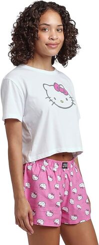 مجموعة ملابس نوم Bioworld Hello Kitty Crop Tee وشورت منقط in Kuwait