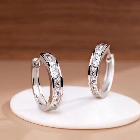 925 Zirconia Huggie Earrings for Women: Hypoallergenic Lightweight Hoops, Minimalist Silvery Jewelry for Everyday to Evening, Classic Adjustable Earrings in Saudi Arabia