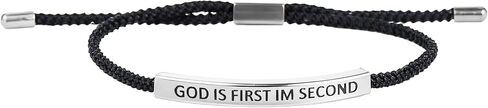 Pingyongchang God is First Im Second Inspirational Christian Bracelet Handmade Stainless Steel Letter Adjustable Braided Rope Bracelet for Women Men Christmas Jewelry Birthday Gift in Saudi Arabia