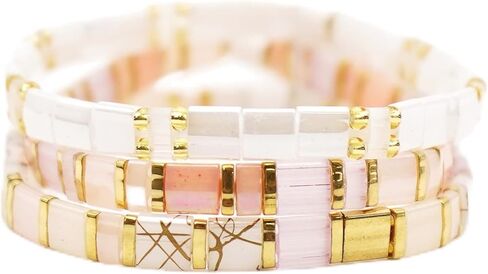 Mack and Rex Tila Bracelets - (Totally Chic) Durable and Waterproof Stretchy Tile Beaded Bracelets, Lightweight and Comfortable, Ideal for Layering - Bracelets for Women - Ideal Gifts in Saudi Arabia