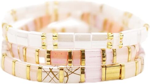 Mack and Rex Tila Bracelets - (Totally Chic) Durable and Waterproof Stretchy Tile Beaded Bracelets, Lightweight and Comfortable, Ideal for Layering - Bracelets for Women - Ideal Gifts in Saudi Arabia