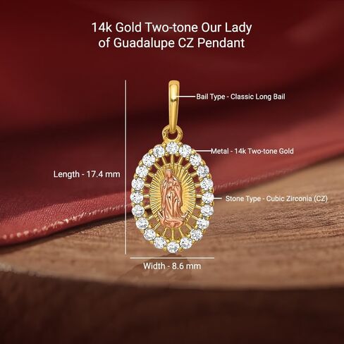 قلادة Diamond2Deal من الذهب عيار 14 قيراط بلونين سيدة غوادالوبي تشيكوسلوفاكيا (الطول - 17.4 ملم العرض - 8.6 ملم) in Saudi Arabia