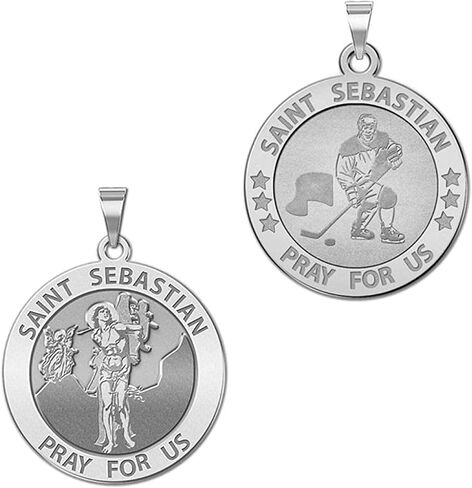 PicturesOnGold.com Hockey - Saint Sebastian Doubledside Sports Religious Medal - 2/3 Inch Size of Dime, Sterling Silver in Saudi Arabia