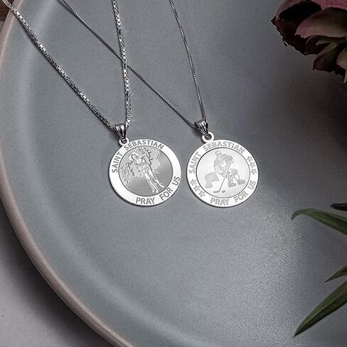 PicturesOnGold.com Hockey - Saint Sebastian Doubledside Sports Religious Medal - 2/3 Inch Size of Dime, Sterling Silver in Saudi Arabia