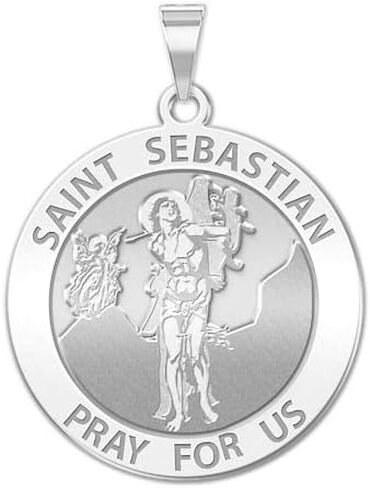 PicturesOnGold.com Hockey - Saint Sebastian Doubledside Sports Religious Medal - 2/3 Inch Size of Dime, Sterling Silver in Saudi Arabia
