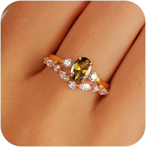 3CT Amethyst/Emerald Green Ring for Women 925 Sterling Silver 14K Gold Plated Dainty CZ Inlaid Oval Shaped Birthstone Promise Ring to Daughter Engagement Eternal Wedding Birth Christmas Jewelry Gift in Saudi Arabia