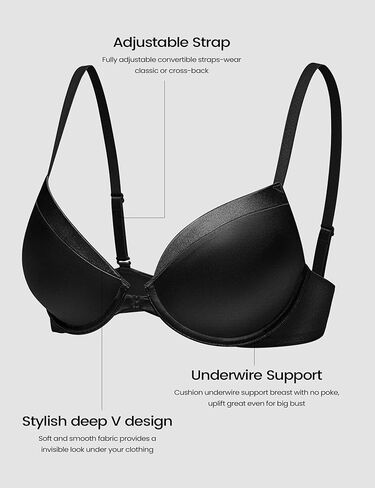 Deyllo Women's Push Up Bra Deep V Underwire Bra Full Coverage Lightly Padded Bras in Saudi Arabia
