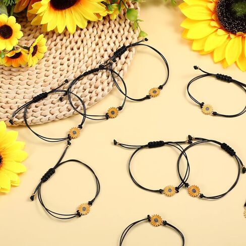 Sunflower Bracelet, 20 Pcs Adjustable Boho Sunflower Friendship Bracelets Handmade Braided Daisy Charm Matching Bracelets for Women Friends Couples Birthday Gifts in Saudi Arabia