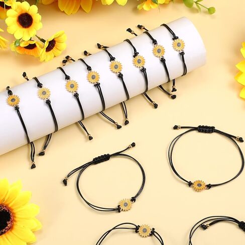 Sunflower Bracelet, 20 Pcs Adjustable Boho Sunflower Friendship Bracelets Handmade Braided Daisy Charm Matching Bracelets for Women Friends Couples Birthday Gifts in Saudi Arabia