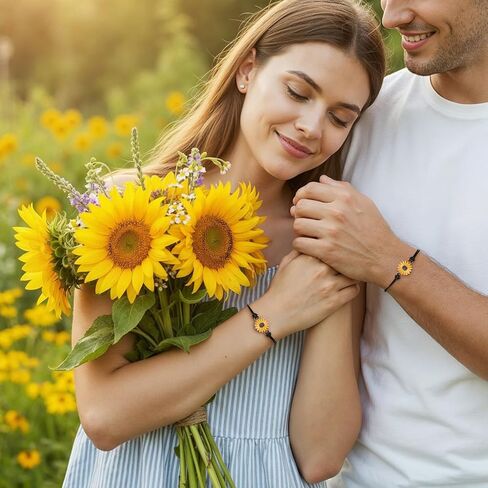 Sunflower Bracelet, 20 Pcs Adjustable Boho Sunflower Friendship Bracelets Handmade Braided Daisy Charm Matching Bracelets for Women Friends Couples Birthday Gifts in Saudi Arabia