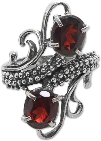 NOVICA Artisan Handmade Garnet Cocktail Ring from Indonesia .925 Sterling Silver Red Multi Stone Aurora Birthstone 'Magical Union in Red' in Saudi Arabia