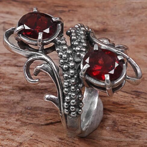NOVICA Artisan Handmade Garnet Cocktail Ring from Indonesia .925 Sterling Silver Red Multi Stone Aurora Birthstone 'Magical Union in Red' in Saudi Arabia
