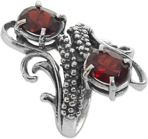 NOVICA Artisan Handmade Garnet Cocktail Ring from Indonesia .925 Sterling Silver Red Multi Stone Aurora Birthstone 'Magical Union in Red' in Saudi Arabia