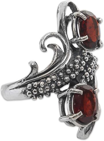 NOVICA Artisan Handmade Garnet Cocktail Ring from Indonesia .925 Sterling Silver Red Multi Stone Aurora Birthstone 'Magical Union in Red' in Saudi Arabia