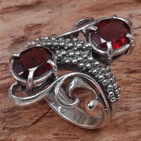 NOVICA Artisan Handmade Garnet Cocktail Ring from Indonesia .925 Sterling Silver Red Multi Stone Aurora Birthstone 'Magical Union in Red' in Saudi Arabia