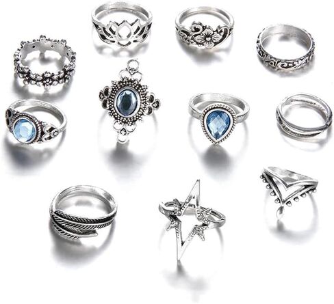 A Set Bohemian Knuckle Finger Rings Set For Women Vintage Crown Geometric Color Ring Wedding Jewelry in Saudi Arabia