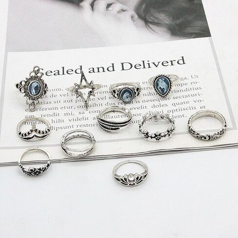 A Set Bohemian Knuckle Finger Rings Set For Women Vintage Crown Geometric Color Ring Wedding Jewelry in Saudi Arabia