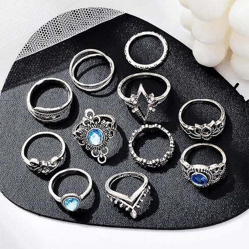 A Set Bohemian Knuckle Finger Rings Set For Women Vintage Crown Geometric Color Ring Wedding Jewelry in Saudi Arabia