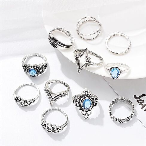 A Set Bohemian Knuckle Finger Rings Set For Women Vintage Crown Geometric Color Ring Wedding Jewelry in Saudi Arabia