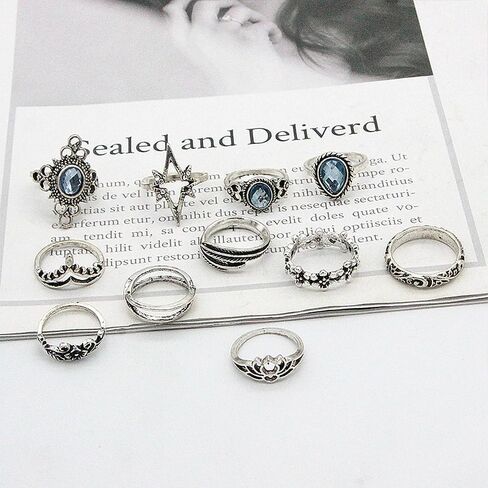 A Set Bohemian Knuckle Finger Rings Set For Women Vintage Crown Geometric Color Ring Wedding Jewelry in Saudi Arabia