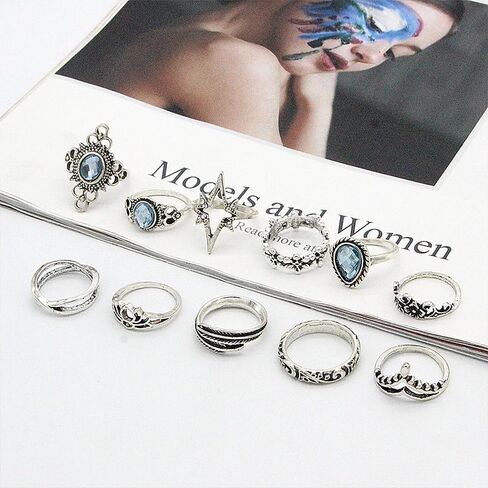 A Set Bohemian Knuckle Finger Rings Set For Women Vintage Crown Geometric Color Ring Wedding Jewelry in Saudi Arabia
